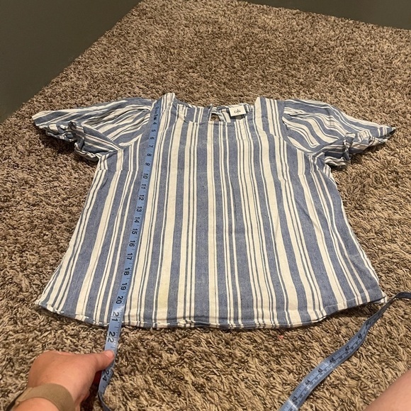 Cabi 5343 Wing Top linen blue white stripe blouse - Picture 5 of 7